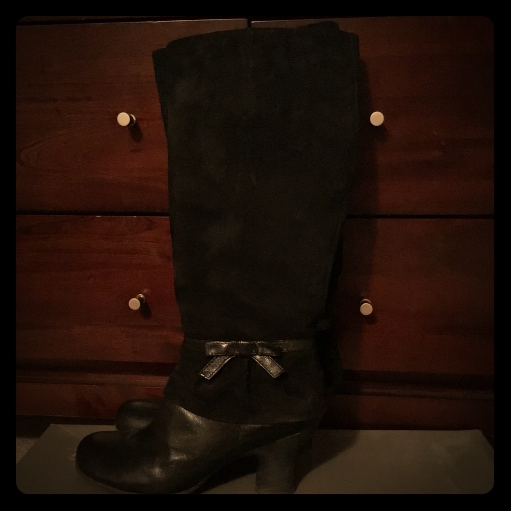 Black Suede/Leather Knee High Boots
